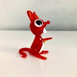 Vintage Blown Red Art Glass Mouse Mini Figurine 2.25" Tall